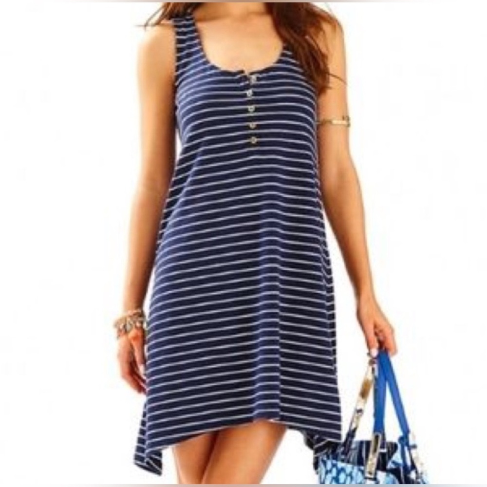Lilly Pulitzer Jennalyn Palm Stripe Dress 100% Pima Cotton